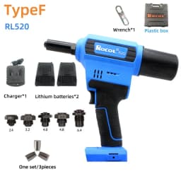 Electric Rivet Gun Rocol RL-520 Lithium Battery Automatic Rivet Gun Core Pulling Riveting Tool Stainless Steel Brushed Rivets