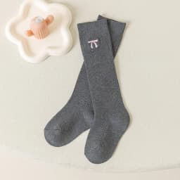 Spring Autumn Girls Knee High Socks Cotton Bow Embroidery Socks for 3-12Y Kids Solid Color Sweet Long Tube Stockings