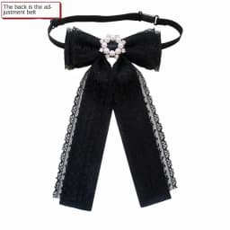 Elegant Lace Ribbon Bowtie Black College Style Collar Rhinestones Jewelry Student Shirt Korean Fabric Bow Brooches