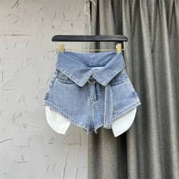Korean Design High Waisted Wide Leg A-line Shorts Green Denim Hot Pants for Women Jeans
