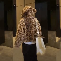 Women's leopard print coat Winter European Bear ears Rex Rabbit fur jacket short thick hooded top