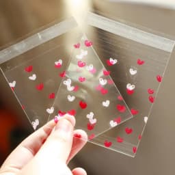2Size 100PCS Heart/Flower Candy &Cookie Plastic Bags Self-Adhesive DIY Biscuits Snack Package Birthday Decor Baking Supplies