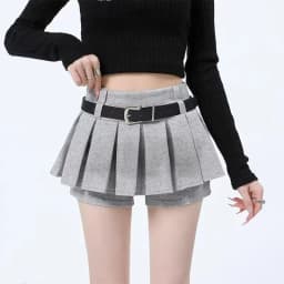 Grey Sporty Skirt Women's High Waist A-Line Pleated Anti-Light Slimming Skirt Spring Fashion plus Size Casual Wear