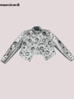 Mauroicardi Spring Short Hollow Out Patchwork Short Pu Leather Jacket Women Cool Luxury Designer European Style Clothes Fashion