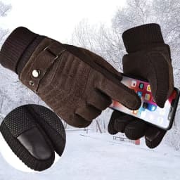 Gloves Men's Winter Cycling Motorcycle Windproof Cold Insulation Warm Leather Touch Screen Anti-Slip Thick Pile