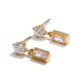 Yhpup High-Grade AAA Cubic Zirconia Rectangle Drop Earrings 2025 Stainless Steel Delicate Korean Style Daily Jewelry Gift