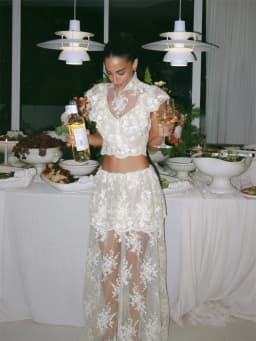Tokyo Two Piece High Neck Floral Lace Maxi Dress Elegant Sheer Mesh Crop Top Skirt Set For Wedding Reception Cocktail Party 2026