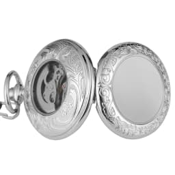 Transparent Glass Roman Numerals Blue Dial Automatic Mechanical Pocket Watch Silver Fob Chain Pendant Pocket Clock Vintage Gift
