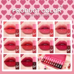 Lip Gloss Set of Ten, Mirror-Like, Glossy, Plumping, Brightening, Complexion-Enhancing Lipstick, Moisturizing, Non-Stick, Long-Lasting Lip Gloss