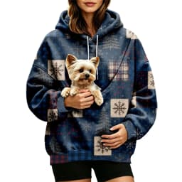 Women Fall And Winter Hoodie With Pet Pouch Oversized Pocket Colorful Print Sweatshirt For Dogs And Cats Long Sleeve Hoodie
