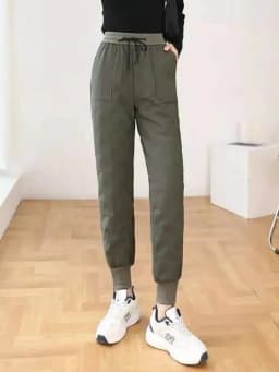 Warm Thicken Side Zip Down Cotton Straight Pant Casual Thick Winter Snow Wear Windproof Pantalones New Fluffy High Waist Spodnie