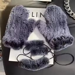 Women's Winter Real Rex Rabbit Fur Gloves Warm Thick Ladies Fur Mittens Elastic Girls Ski Glove Mitts Elastic Soft With String