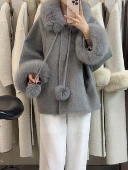 OFTBUY Women's Short Wool Coat Real Fox Fur Collar Cuffs Pom Pom Drawstring Woolen Clothing New Winter Warm Elegant Outerwear