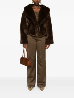 Women's Faux Fur Coat Short Plush Drawstring Deep Brown Winter Jacket Warm Thick Luxe Elegant Chic Fashion Outerwear