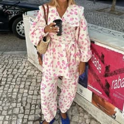 Oymimi Casual Pink Print 2 Piece Sets Women Outfit Elegant Lace Wrist Sleeve Peter Pan Collar Shirts And Ankle-Length Pants Sets