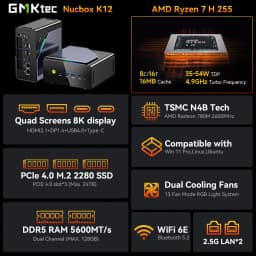 GMKtec K12 Mini PC AMD Ryzen7 H255 (Upgraded 8745HS) Oculink Support DDR5 NO RAM NO ROM NO OS WIFI6E Desktop Computer Gaming PC