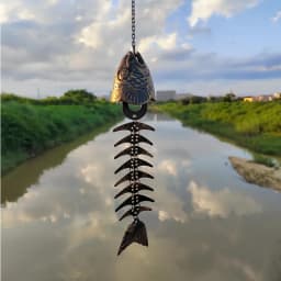 1Pc Christmas Metal Fish Bone Wind Chime, Hanging Iron Art Wind Chime for Patio Lawn Garden Porch Festival Gift for Friends