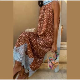 2026 New Elegant Printed Reversible Ribbon Top Lace Insert Skirt Set Women's Sleeveless Dot Two-Piece Outfit Lady Casual Wear