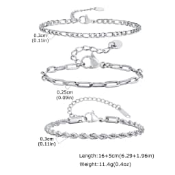 3pcs Men Thin Chain Bracelet,Never Fade Silver Color Twist Chain Wristband,Stylish Punk Jewelry Gift for Husband Father Son