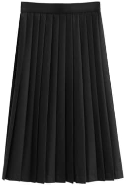 Black Midi Pleated Skirt Student Uniform Style JK Skirt Elastic Waist Polyester Fiber Casual Wear Summer Season