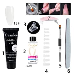 Ovanlee 18-Piece All-in-One Nail Builder Gel Kit – 12 Colors 15ml Polygel with Mini UV/LED Lamp, Cleaning Fluid, Nail Tips & Tools – Form-Free DIY Manicure Extension & Strengthening Set