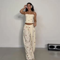 Vintage Polka Dot Women's Pants Sets 2 Pieces Tie Lapel Full Sleeve Blouses Loose Wide Leg Pant 2026 Autumn Lady Vacation Suits