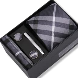 Top Quality Tie Set Gift Box Necktie Pocket Squares Cufflinks Tie-Clip Set With Black Box Men Birthday Gift Gravatas Accessories