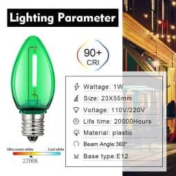 Colorful Outdoor String Lights C7 Shatterproof Replacement Bulbs 1W E12 Base RGB Waterproof Garland for Party Garden Decorations