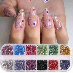 12-Pack Box of Nail Accessories: Flat-Bottom Rhinestones, Decorative Nail Embellishments, Assorted Small Components, colorful Nail stickers with Rhinestones.