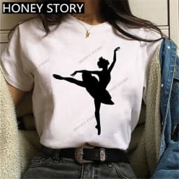 Dance Letter Print T Shirt Ballet Silhouette Monogram Print Women's T-shirt Loose Aesthetic Tops Graphic T Shirts Pro Choice