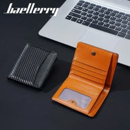New Simple Short Men Wallet High Quality Card Holder Zipper Coin Pocket Large Capacity Card Bag Carbon Fiber Male Purses