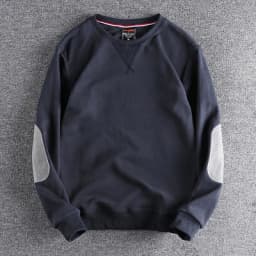 Spring New American Retro Sleeve Patch Solid Color Sweatshirt Men's Simple 100% Cotton Washed Pullover Loose Casual Sportwear