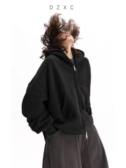 Irregular Sweatshirt~ Black Hooded Sweatshirt Women's Jacket, All-Cotton, Loose Fit, Casual, Slimming, New Autumn Style