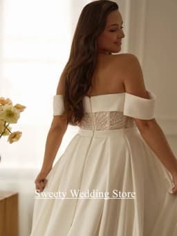 Plus Size Wedding Dress Vestido De Noiva Customized Off The Shoulder Sweetheart Beading Pearls A Line Satin Bridal Gown