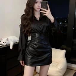 2026 Spring Summer New Two Pieces Set A-Line Skirt Women Fashion High Waist Sexy Skirt Long Sleeve Shirt Tops + Short Skirt Suit
