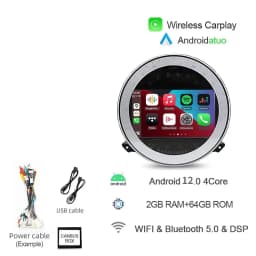 8+256G 7" Auto Android 14 Car Radio GPS Player Carplay Navi Bluetooth 4G LTE Wifi For BMW Mini Cooper R56 R57 R58 R60 2007-2013