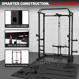Multi-Function Power Cage with LAT Pulldown & Squat Rack, Heavy-Duty Steel Home Gym Strength Training with Pulley System, Custom