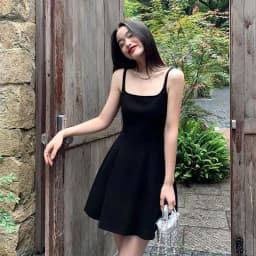 A Line Sleeveless Black Dresses Women Square Collar Spaghetti Strap Mini Dress Woman 2025 Streetwear Fashion Party Dress Female
