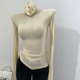 Thin Soft American Long Sleeve T-shirt High Stacked Neck Tight Perspective Bottom Shirt Women's Slim Fit Tops Sexy Streetwear