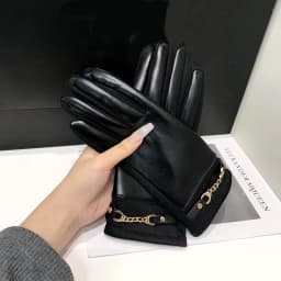 Luxurious High Quality Protein Leather Fleece Lined Women's Gloves Winter Cycling Windproof Keep Warm Elegant Touchscreen Gloves