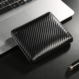 Men Carbon Fiber Wallet RFID Blocking Short Bifold Wallet Zipper Coin Pocket Card Holder Slim ID Window