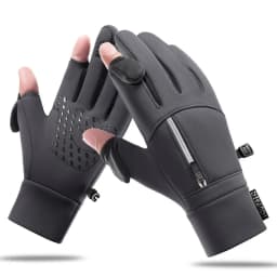 L●Mirror Winter Flip Open Two Finger Gloves Men Women Warm Touch Screen Windproof Waterproof Outdoor Gloves for Cycling Skiing