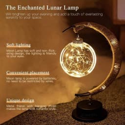 1pc Ramadan Table Lamp Gold Moon Decorative Night Light With Hanging Star or Ball Battery Powered Perfect For Home Bedroom Decor