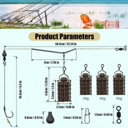 Carp Fishing Feeder Set – Bait cage with braided hook line, includes 30g/40g/50g sinkers, pre-tied fishing line rigs