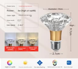 Modern Acrylic Diamond-Cut E27 E14 LED Bulb Chandelier Warm White Light cold 4000k Plug-in Hanging Lamp for Living Room Decor