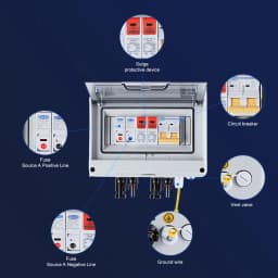TOMZN HT 8WAY IP65 Photovoltaic Distribution Box 2P 600VDC 16A 20A 25A 32A 40A 50A 63A 1input 1output Fuse SPD MCB Combiner Box