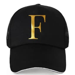 1pc AmaBe Hip-Hop Baseball Cap with Golden Letter Print, Adjustable Hook & Loop Closure, Breathable Mesh Back, Lightweight Stret