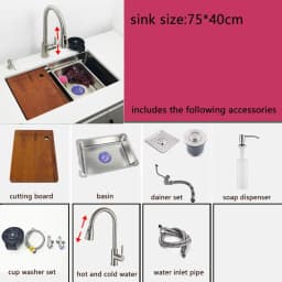 Undermount Kitchen Sink 304 Stainless Steel Above Mount Sinks with Waterfall Faucet Multifunction Single Washing Basin