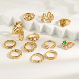 MamacitaSlay 316L Stainless Steel Multicolored CZ Stackable Ring 18K Gold Plated Vintage Waterproof Jewelry For Women Daily Wear