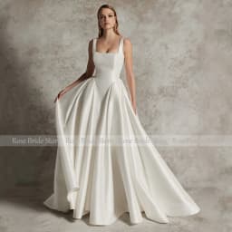Customized Wedding Dresses Satin Square Collar A Line Backless Simple Wedding Gowns for Women Bride Button Modern Bridal Gown